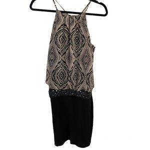 Bisou Bisou Spaghetti Strap Black Print Dress with Beaded waist - 4